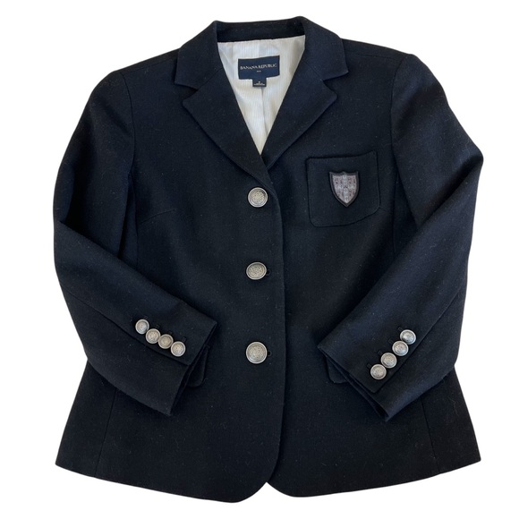 Banana Republic Black Crested Wool Blazer Jacket Womens 8 Preppy Academia - Picture 15 of 15